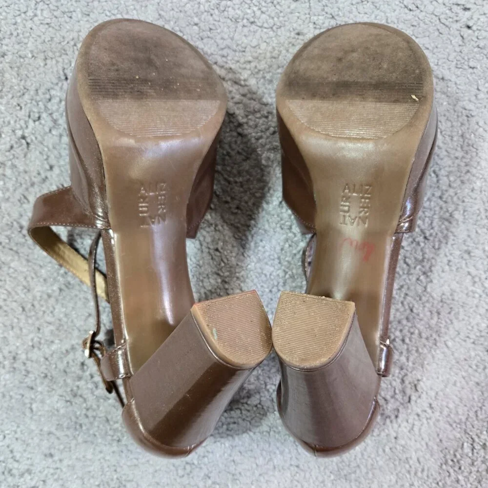 Naturalizer Elise Brown Criss Cross Strap Platform Heels Shimmering Party